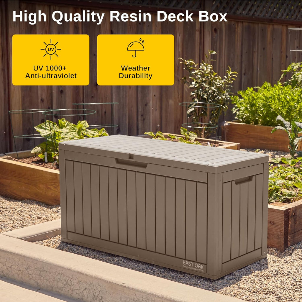 EAST OAK Outdoor Storage Box, 60 Gallon Deck Box Indoor and Outdoor Use, Waterproof Resin Storage Bin wourant
