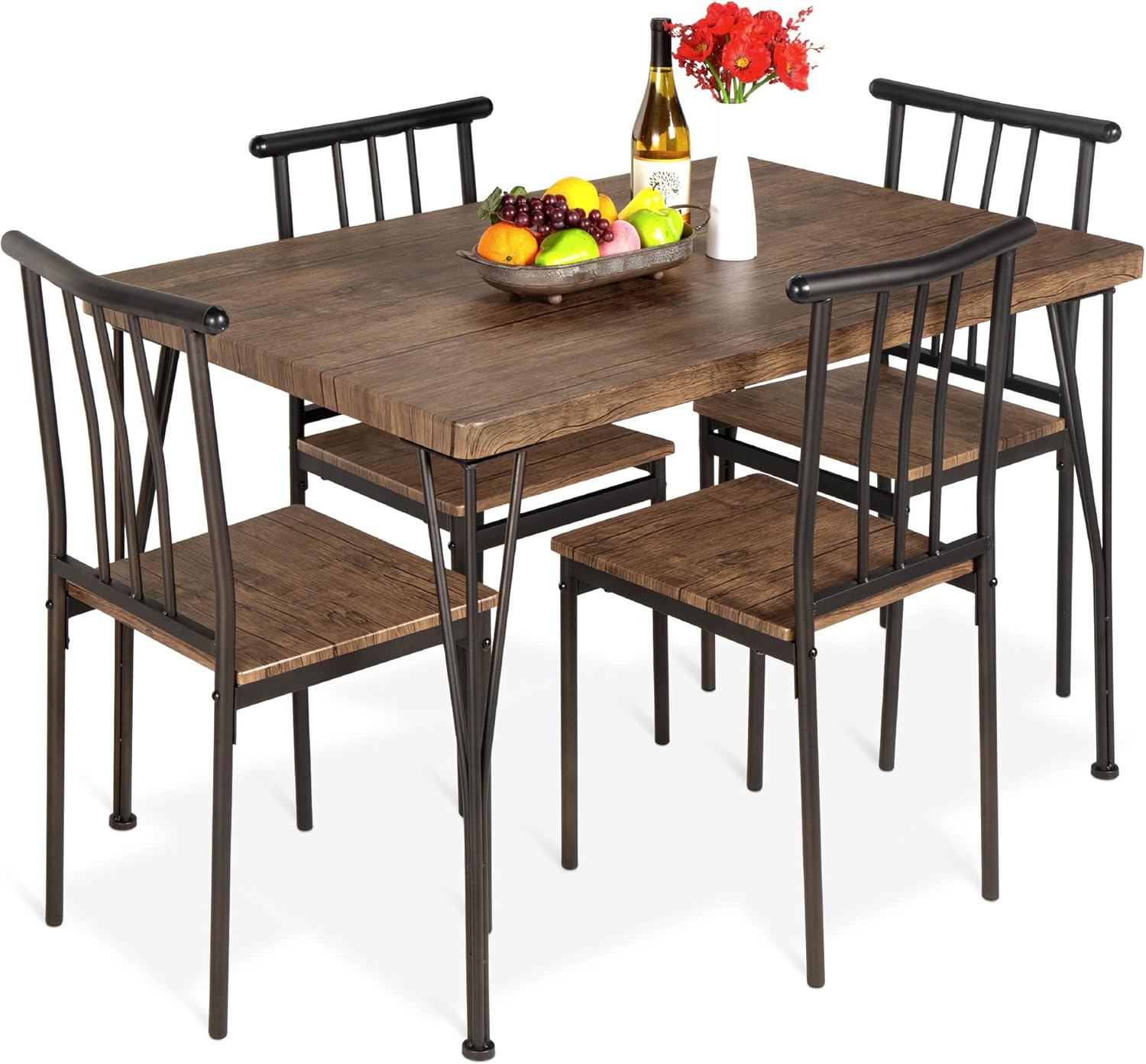 Best Choice Products 5 Piece Metal and Wood Indoor Modern Rectangular Dining Table Furniture Set wourant