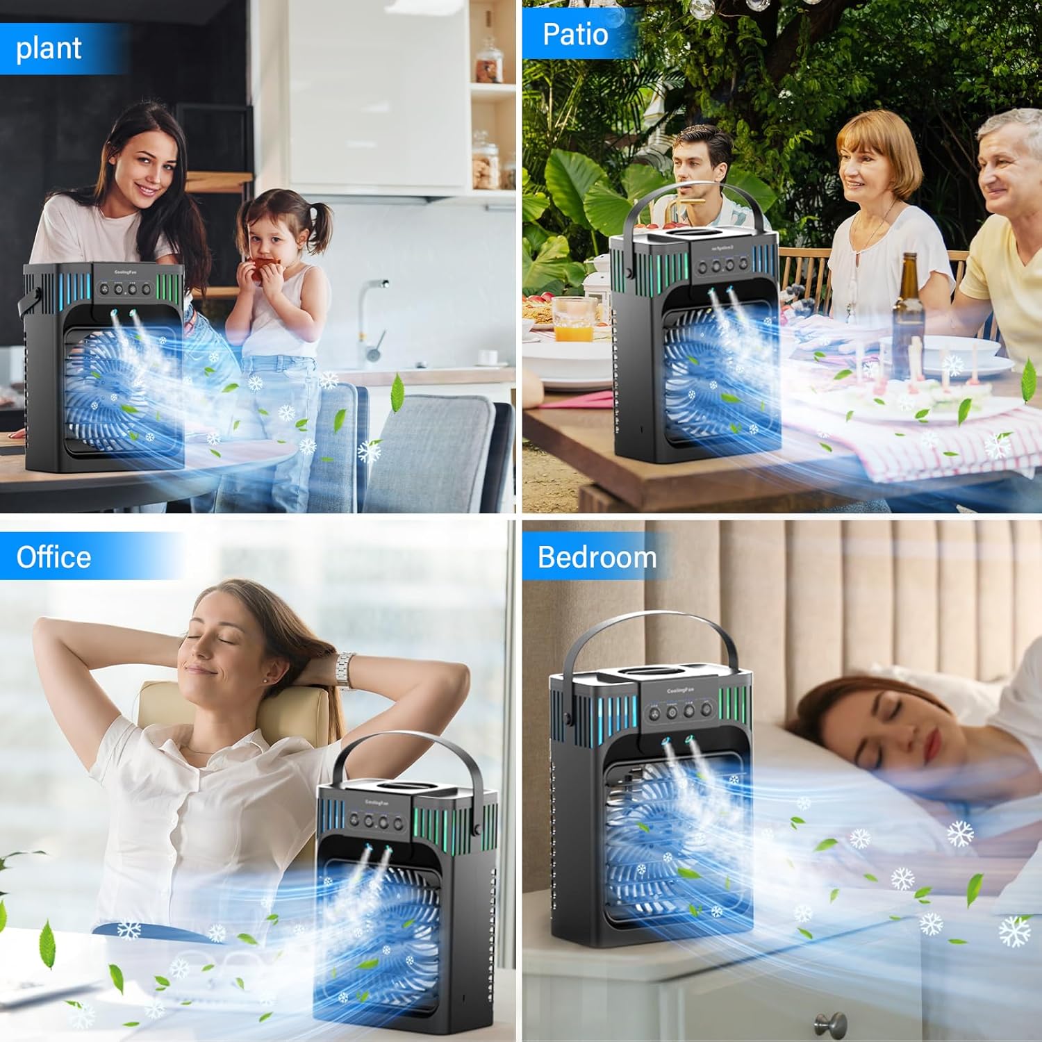 Portable Air Conditioners,4-in-1 Evaporative Air Cooler with 3 Speeds, 3 Modes & 7 LED Light Cooling Fan with Remote, 2-8H Timer, 1200ML Personal Mini Air Conditioner for Bedroom and Office wourant