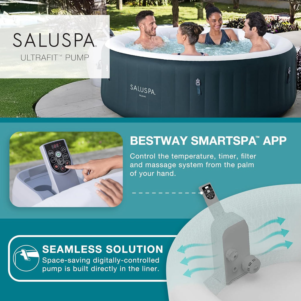 SaluSpa Aruba AirJet Large Round 2 to 3 Person Inflatable Hot Tub Portable Outdoor Spa with 110 AirJets and EnergySense Cover, Grey wourant