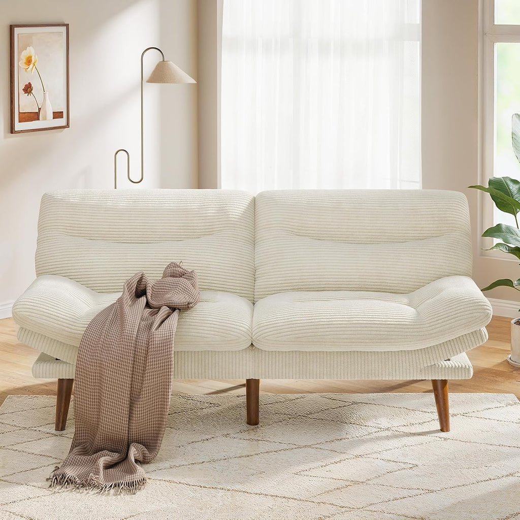 Convertible Futon Sofa Bed, 66 Inch Corduroy Futon Sofa Recliner Sofa Bed for Small Spaces, Playrooms or Offices wourant