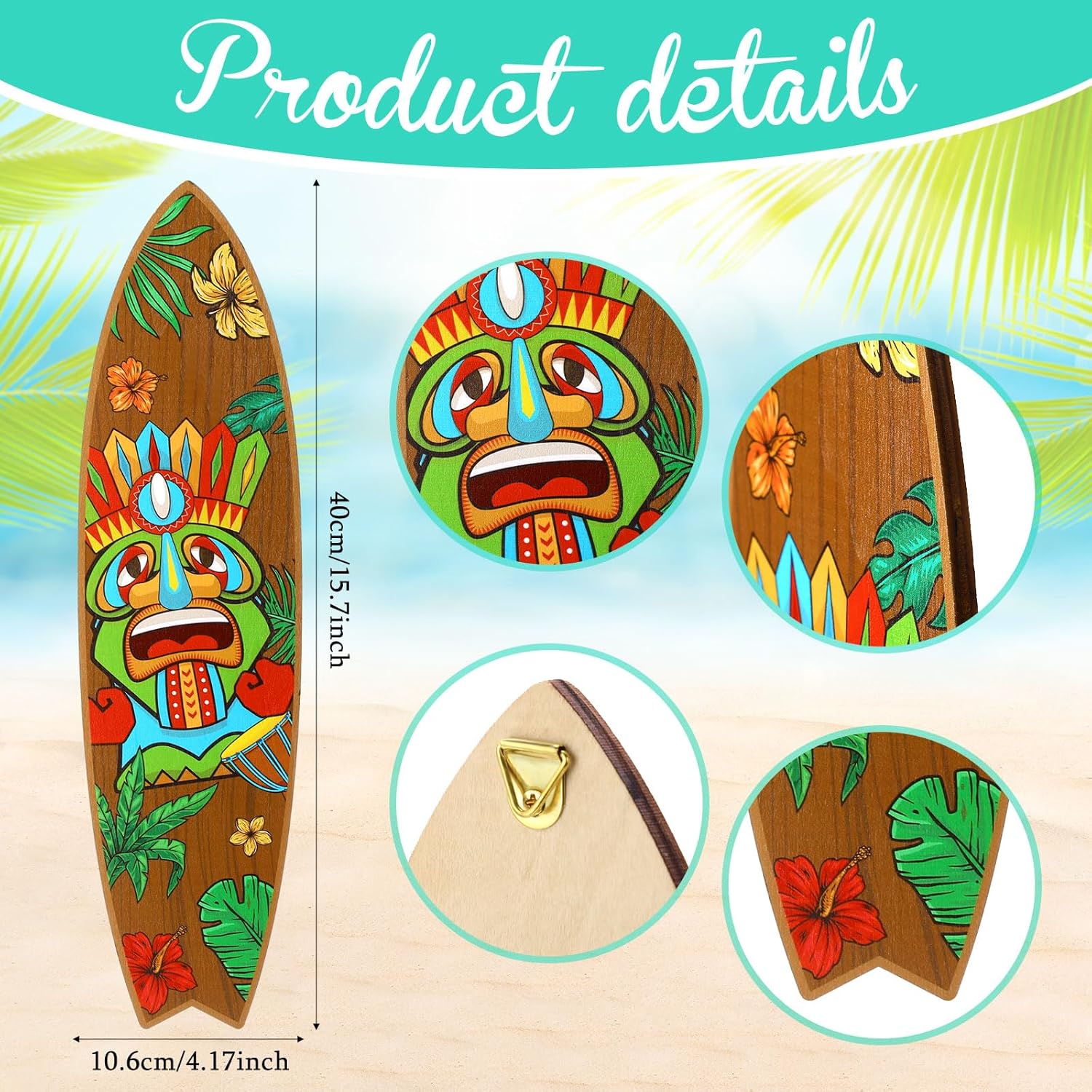 Blulu 4 Pcs Surfboard Wall Decor Surfboard Wall Hanging Sign Wooden Beach Decoration Summer Theme Decor Hawaiian Luau Party Decoration for Home Bar Aloha Tropical Birthday Party(Tiki) wourant