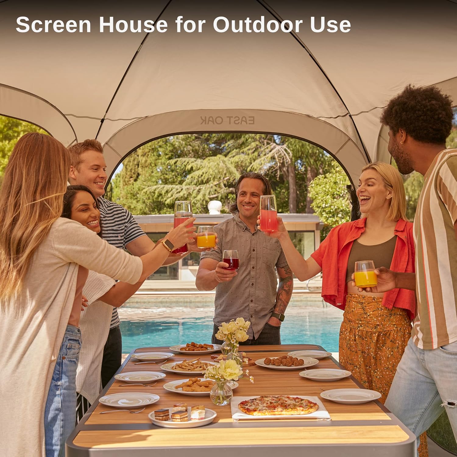 EAST OAK Screen House Tent Pop-Up, Portable Screen Room Canopy Instant Screen Tent 10 x 10 FT with Carry Bag for Patio, Backyard, Deck & Outdoor Activities, Beige wourant