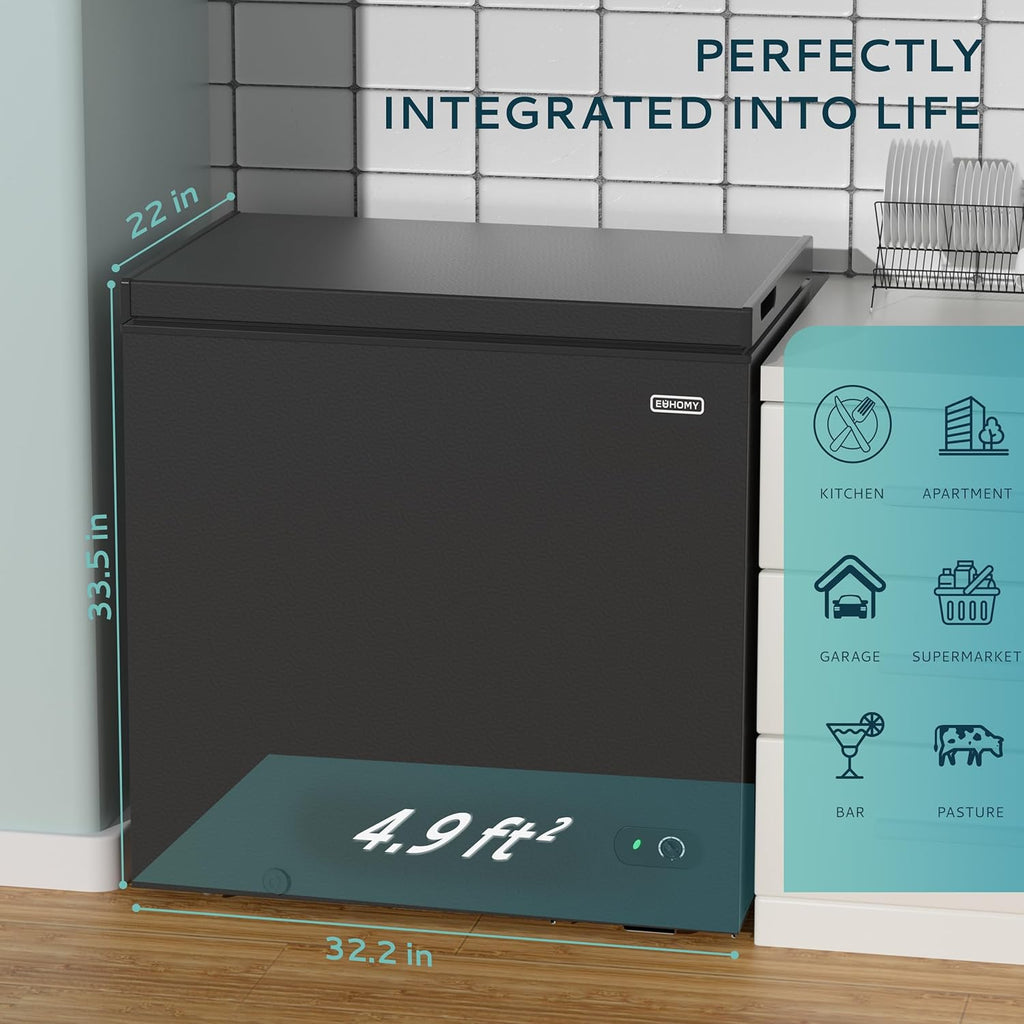 EUHOMY 3.5 Cu.Ft Chest Freezer with Removable Basket, Small Deep Freezer Adjustable 7 Thermostat, Quiet Mini Freezer Free-Standing Top Door, Energy Saving for Apartment/Garage/Basement/Dorm/Home,Black wourant