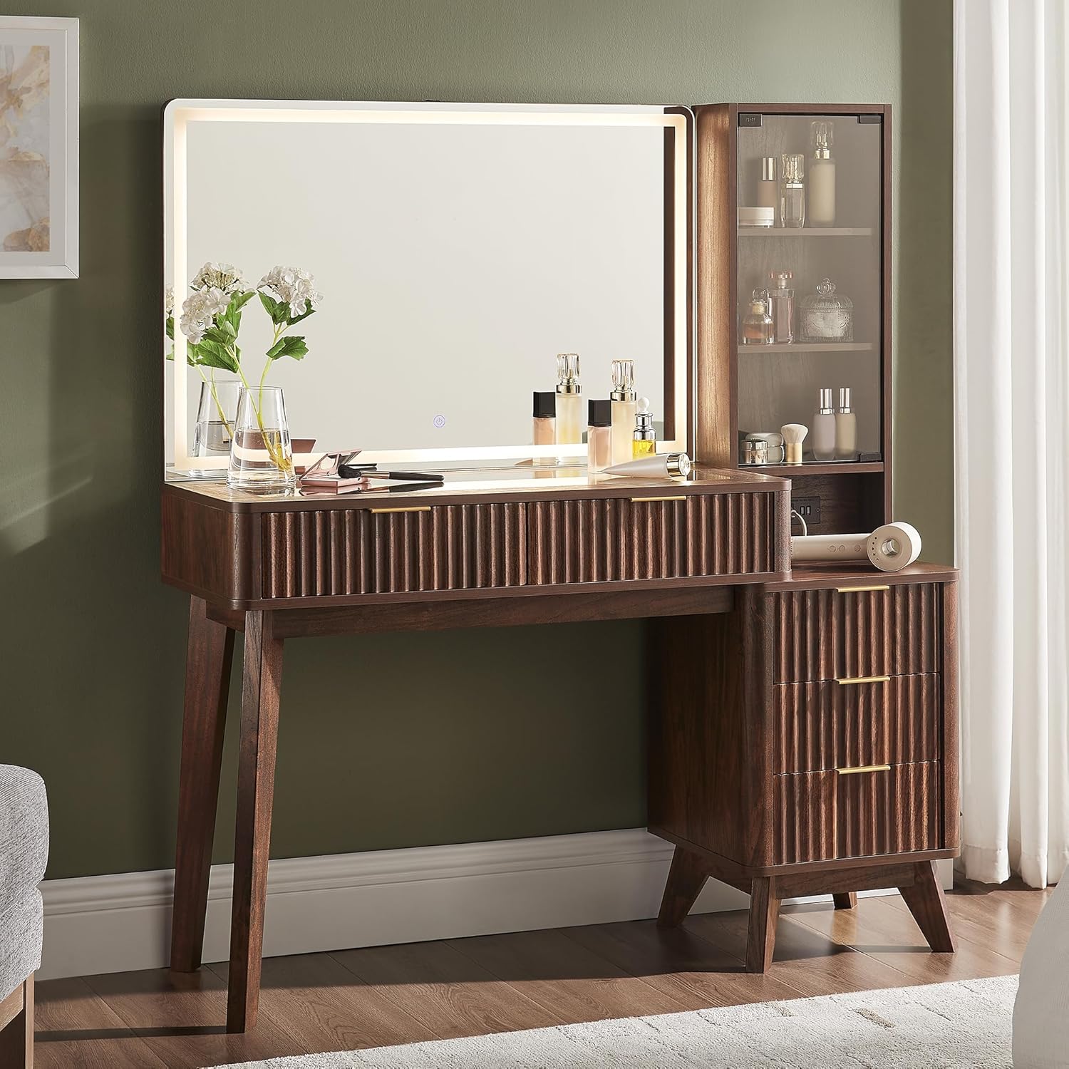 T4TREAM 48" Fluted Makeup Vanity Desk with Large 36" Mirror and Lights wourant