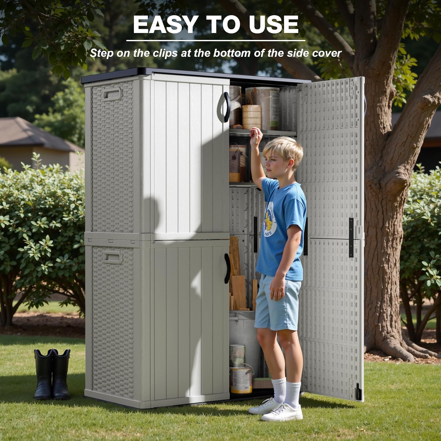 Greesum Outdoor Horizontal Storage Shed 27 Cu.ft Resin Large Storage Box for Garden Patio wourant