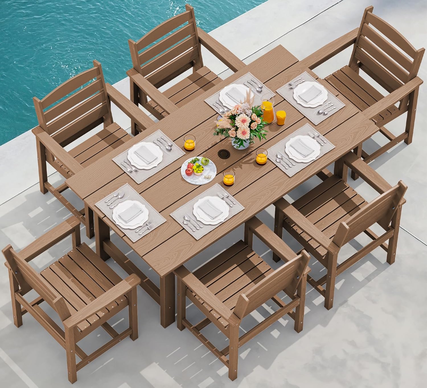 SERWALL Outdoor HDPE Dining Table Set 7 Piece Outdoor Dining Table Sets wourant