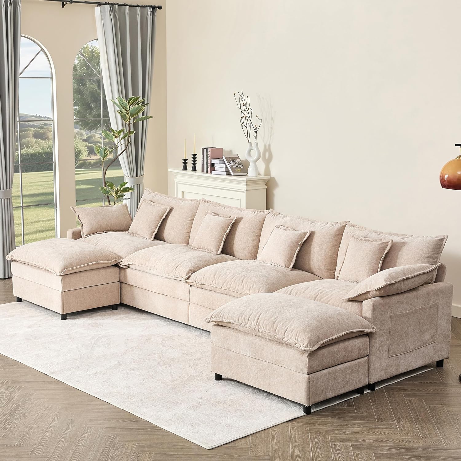 108 Inch U Shape Sofa Sectional Sofa Comfortable Cloud Sofa with Removable Footstool wourant