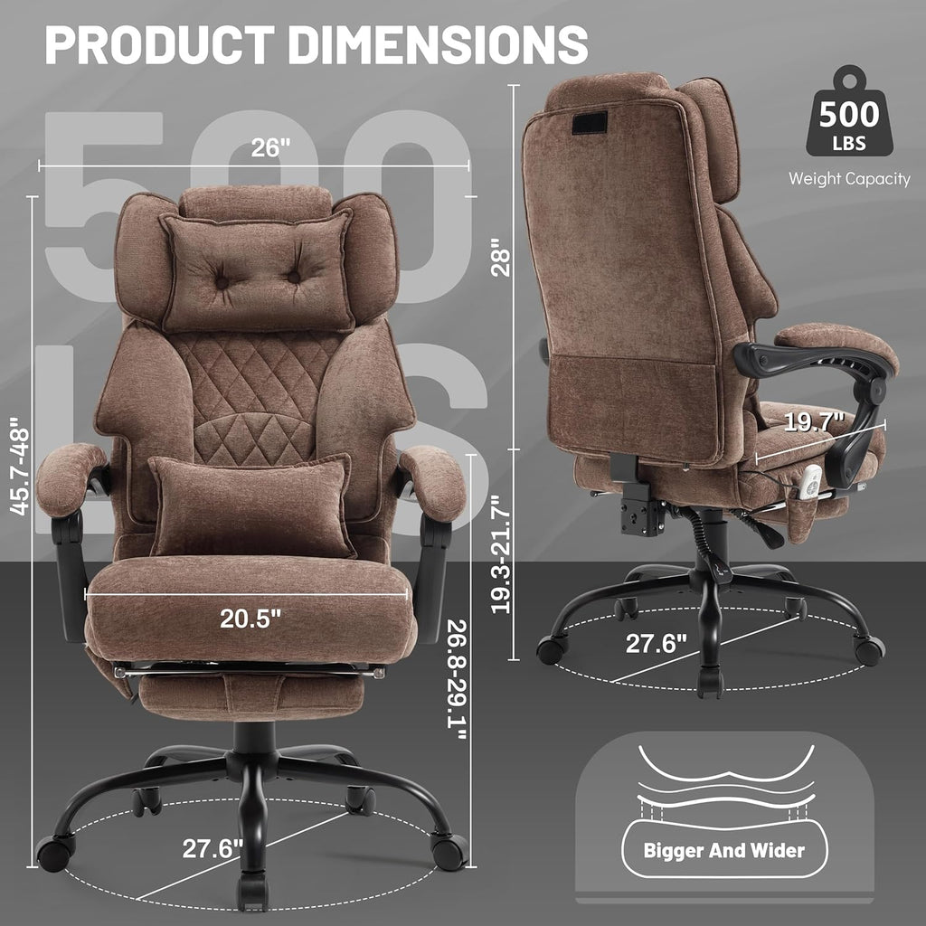 Massage Office Chair with Footrest, Large and Tall Leather Office Chair 500 lbs wourant