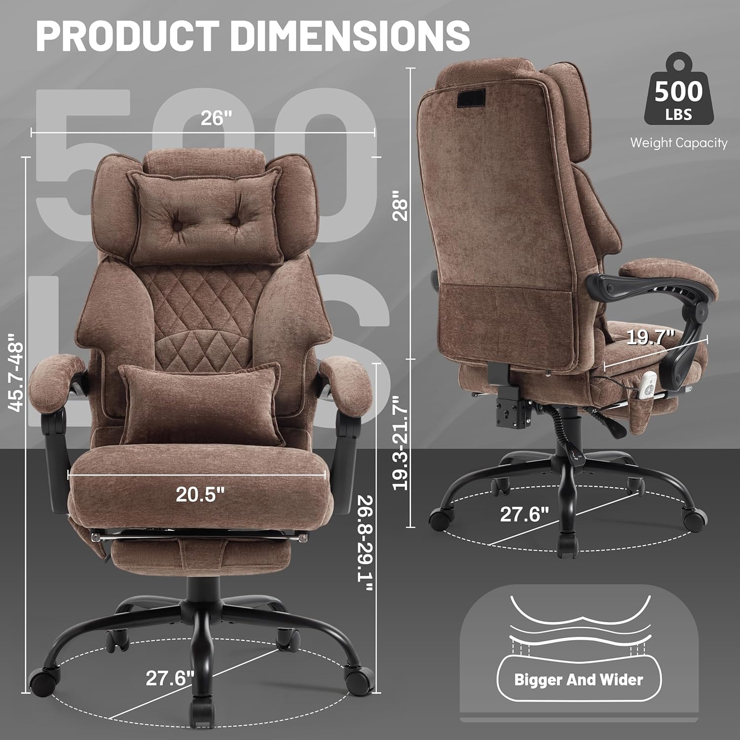 Massage Office Chair with Footrest, Large and Tall Leather Office Chair 500 lbs wourant