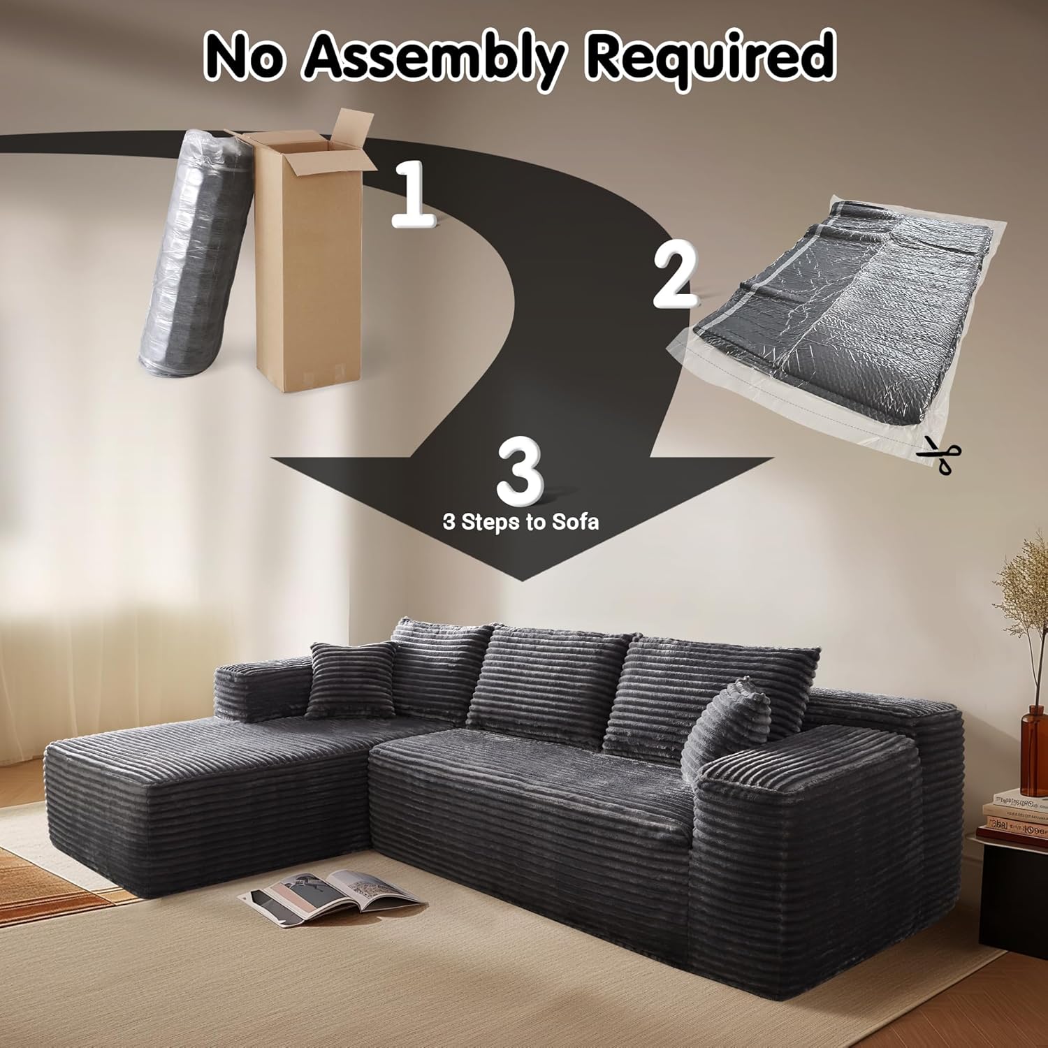 Ovios 104" Cloud Section Sofa L-shaped lounge chair, modern modular sofa wourant