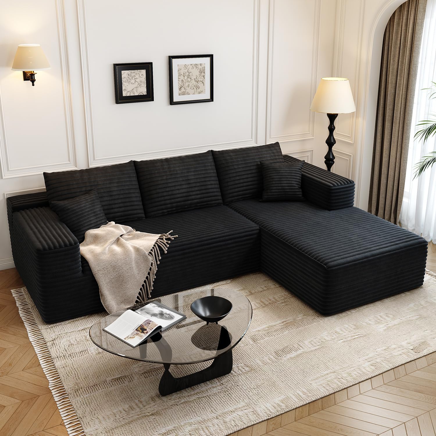 107.5 inch Cloud Modular Sectional Sofa with L-Shaped Chaise Lounge, Modern Minimalist Upholstered Sofa Deep Seating Corner Sofa wourant