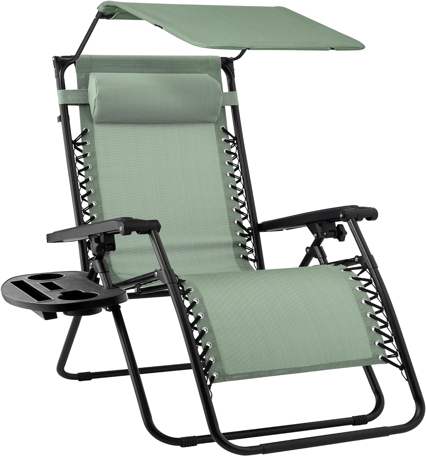 Best Choice Products Folding Zero Gravity Outdoor Recliner Patio Lounge Chair w/Adjustable Canopy Shade, Headrest, Side Accessory Tray, Textilene Mesh - Peacock Blue wourant