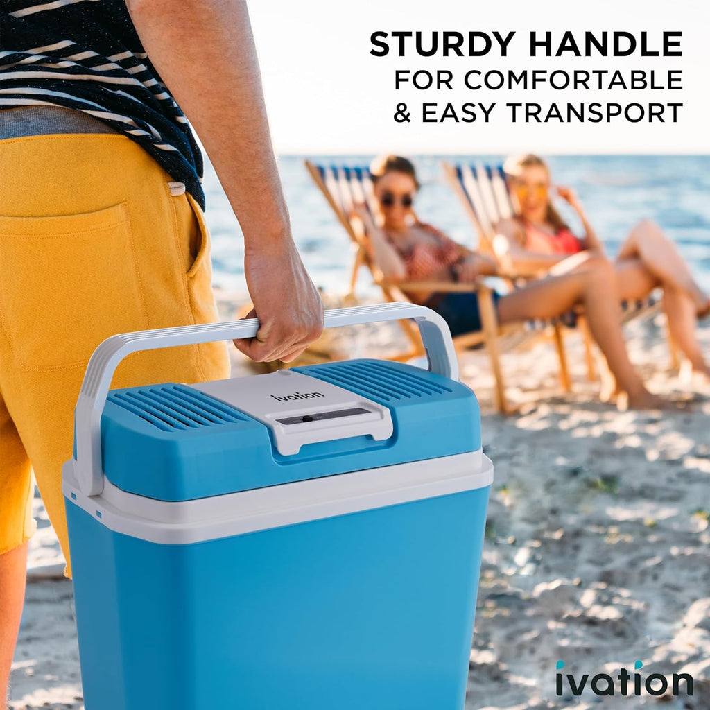Electric Cooler & Warmer with Handle | 24 L Portable Thermoelectric Fridge for Vehicles & Trucks| 110V AC Home Power Cord & 12V Car Adapter for Camping wourant