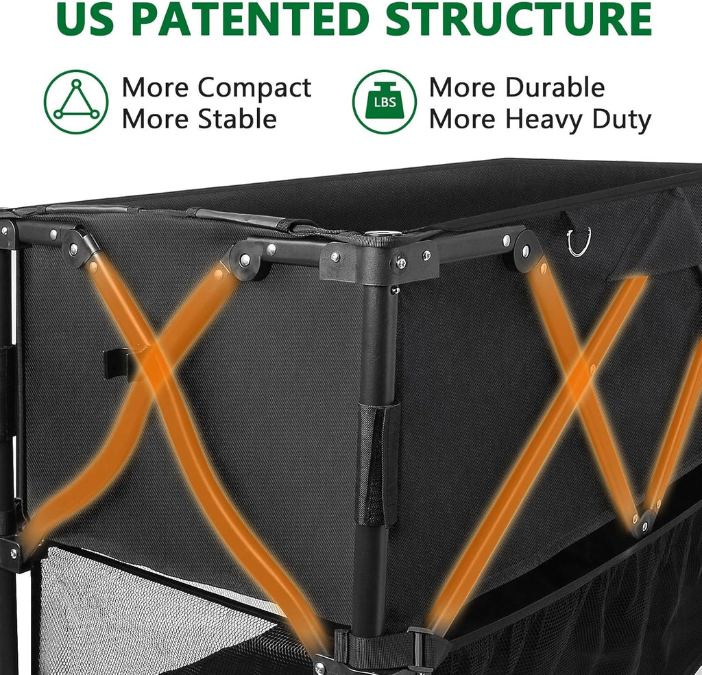 Double Decker Wagon 600lb Capacity & 400L Collapsible Sports Wagon with Big Wheels 54" Extended Utility Folding Cart wourant
