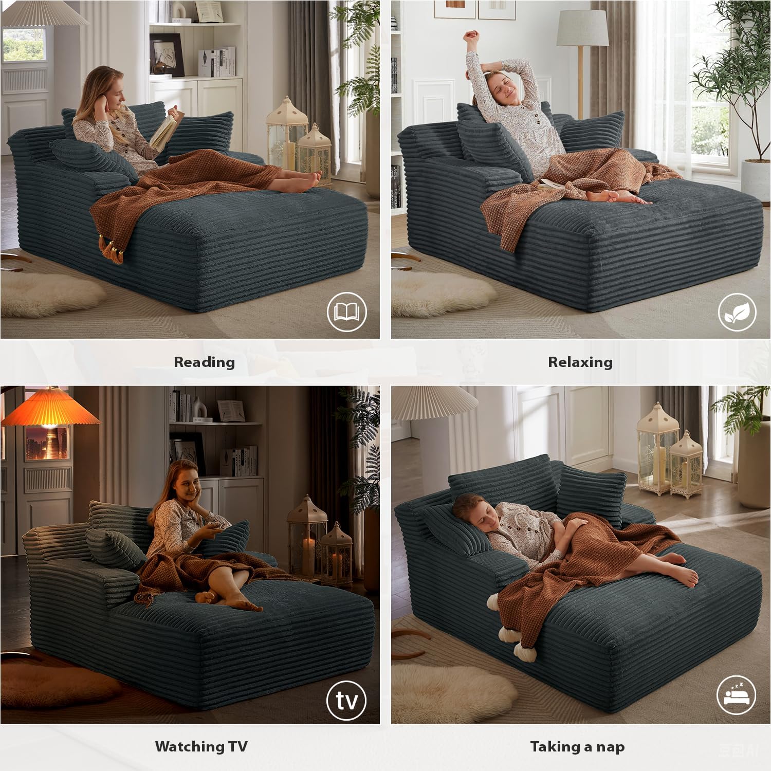 50-inch indoor recliner, oversized corduroy upholstered boneless sofa bed, deep sleeper sofa reading chair, cloud sofa, living room sofa wourant