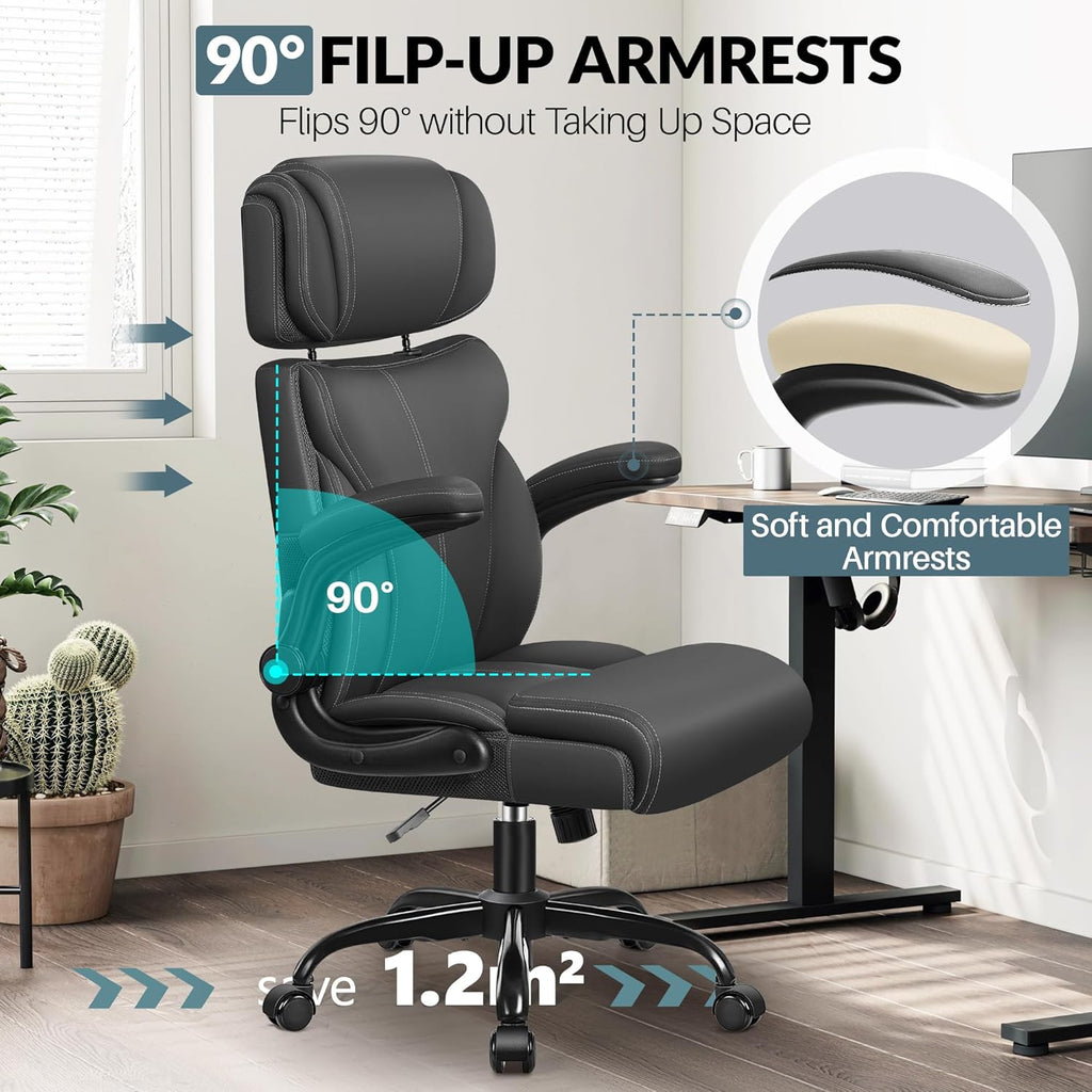 Office Chair Large High-Foot Computer Desk Chair, Breathable Leather Chair Lumbar Support Rotating Computer Chair wourant