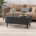 Round Coffee Table with Storage Fluted Center Table with Sliding Cabinet Door for Living Room wourant