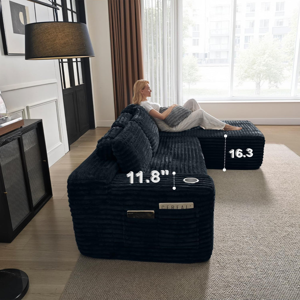Cloud Sectional Couch with L-Shape Chaise, Modern Modular Sofa with Deep Seat, Built-in Cup Holder & Storage Pocket for Living Room Bedroom, No Assembly Required (Dark Gray, Left Sitting Chaise) wourant