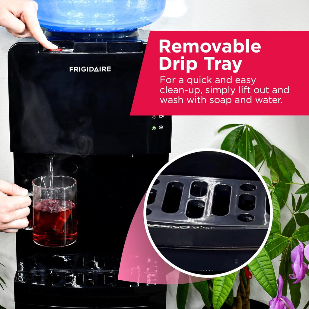 Frigidaire EFWC498 - Top Loading Cooler Dispenser -Hot & Cold Water - Child Safety Lock - Innovative Slim & Sleek Design, Holds 3 or 5 Gallon Bottles - Black wourant