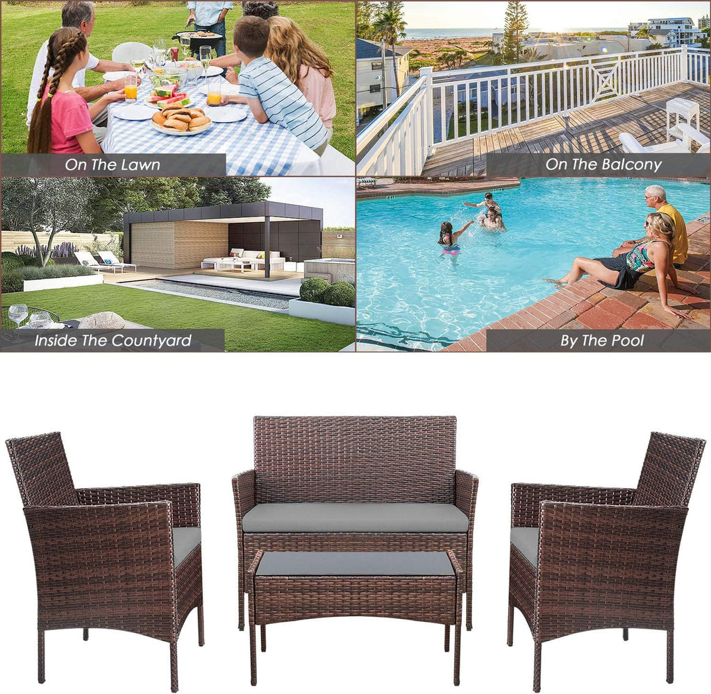 Homall 4 Pieces Outdoor Patio Furniture Sets Rattan Chair Wicker Set, Outdoor Indoor Use Backyard Porch Garden Poolside Balcony Furniture Sets Clearance (Brown and Beige) wourant