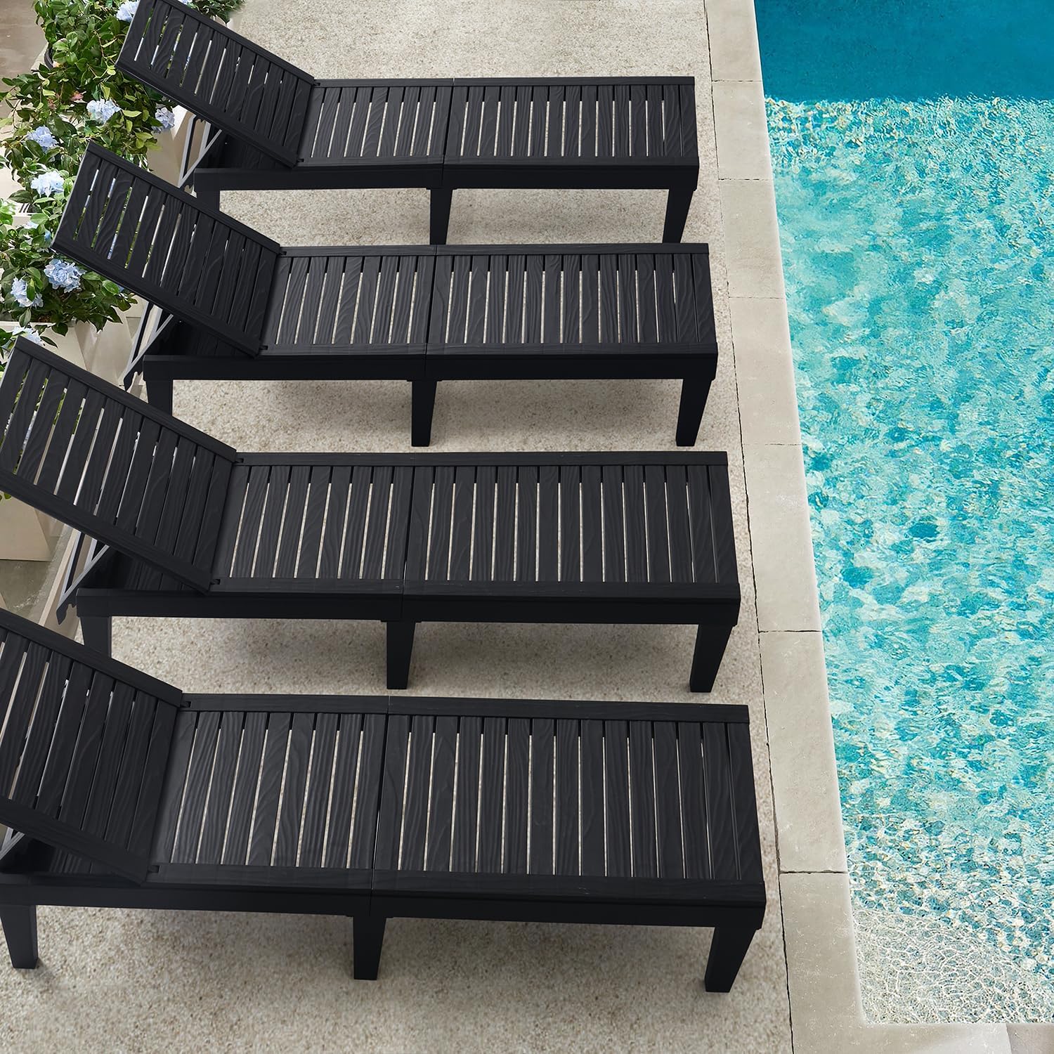 Patio Chairs - Black Chaise Lounge Chair Outdoor 5-Position Adjustable Sun Tanning Chair Waterproof Pool Lounge Chairs Set of 2 Reclining Lawn Chair, Lightweight Outdoor Lounge Chairs wourant
