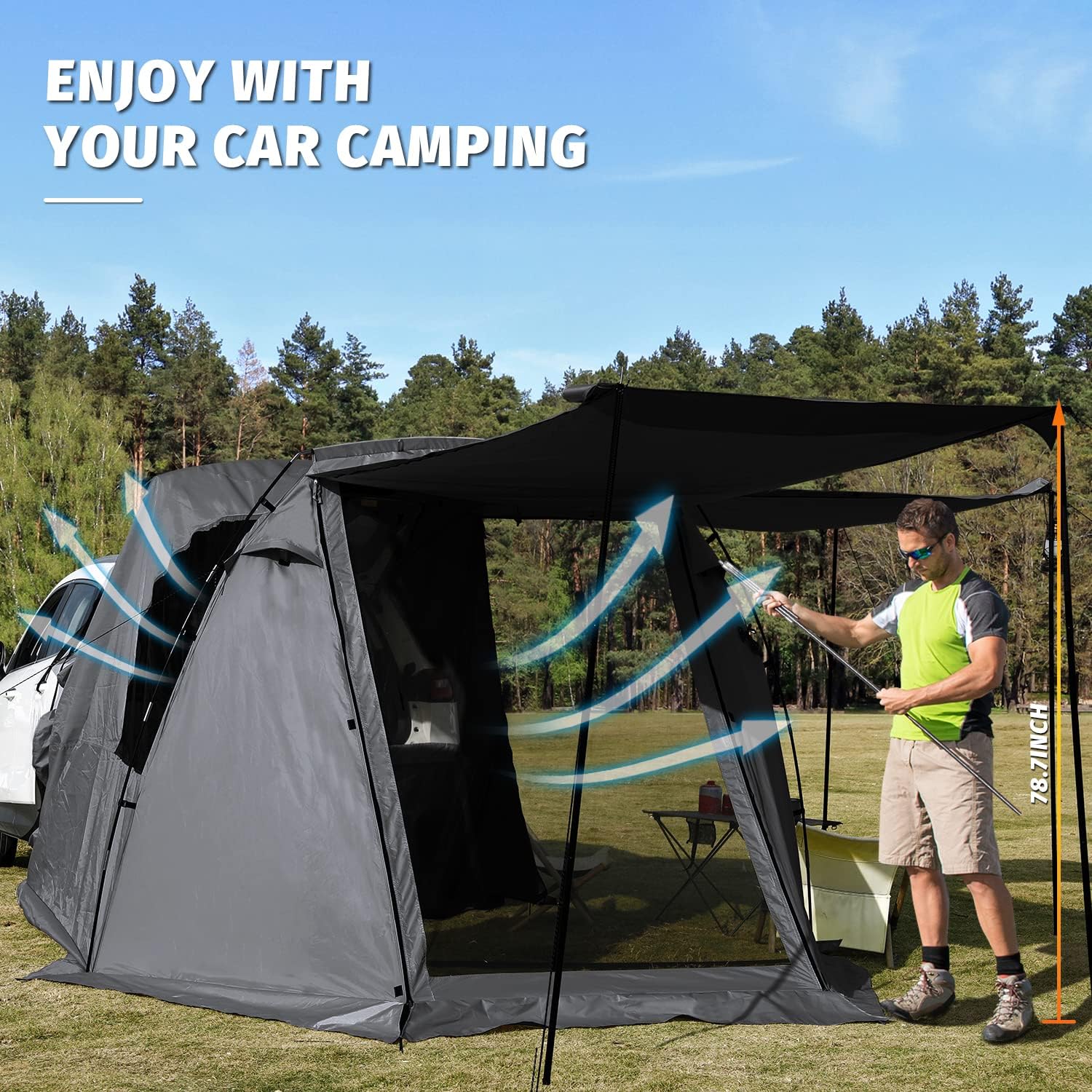 KAMPKEEPER SUV Car Tent, Tailgate Shade Awning Tent for Camping, Vehicle Camping Tents Outdoor Travel (Black) wourant
