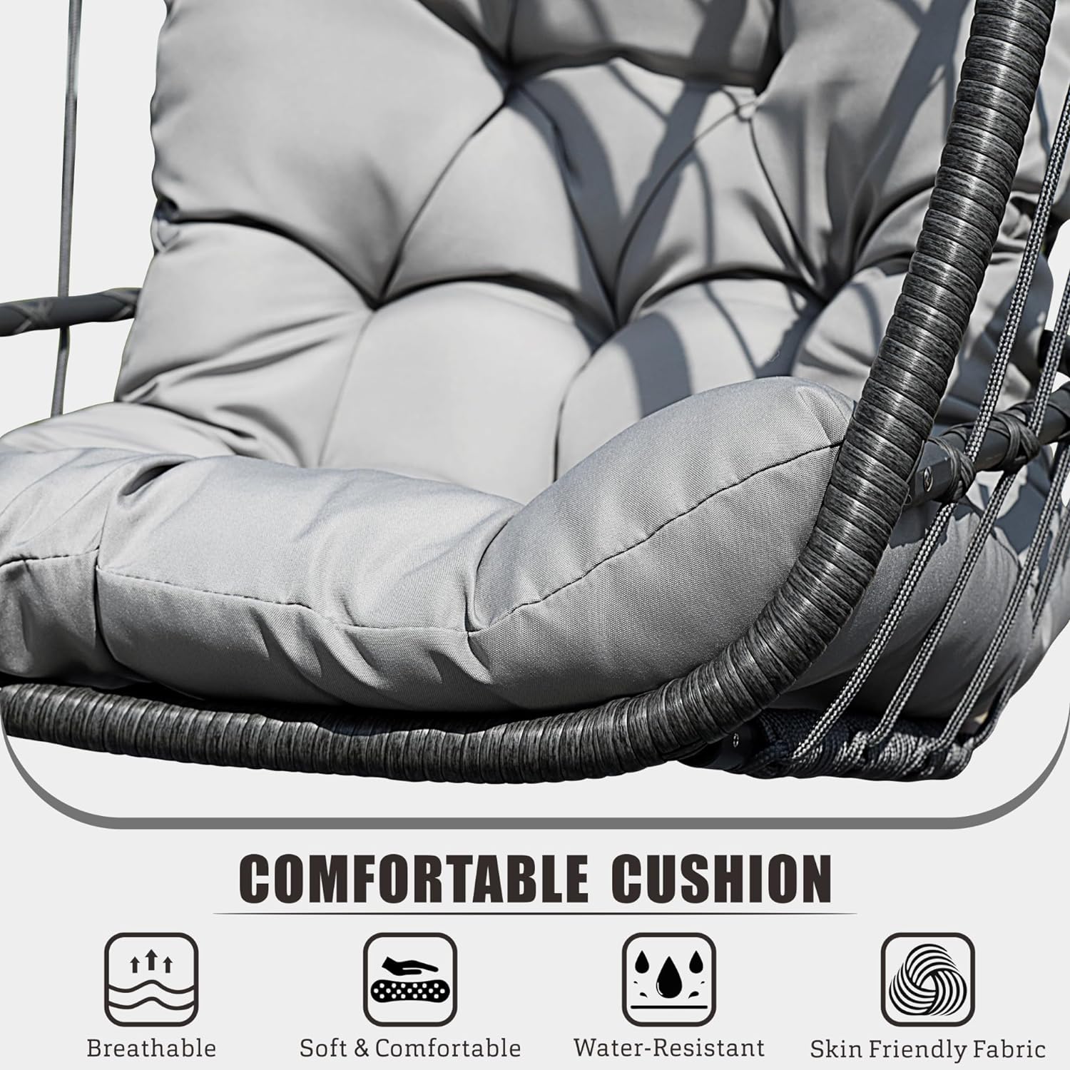 HWB Hanging Egg Chair Patio Wicker Hammock Egg Swing Chair with Cushion for Bedroom wourant