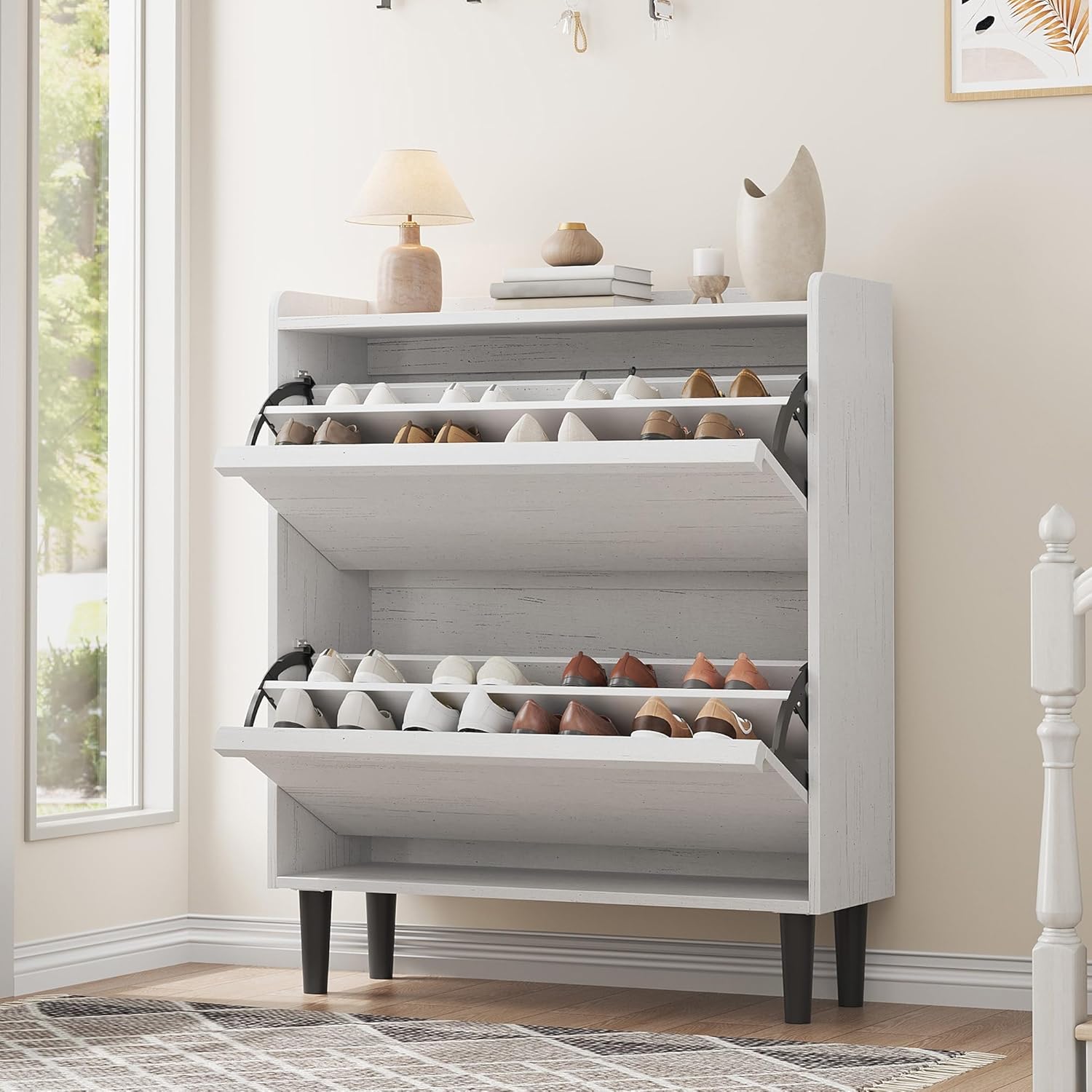 GarveeHome Shoe Cabinet with 3 Flip Drawers Wooden Shoe Organizer Cabinet Shoe Storage Hidden wourant