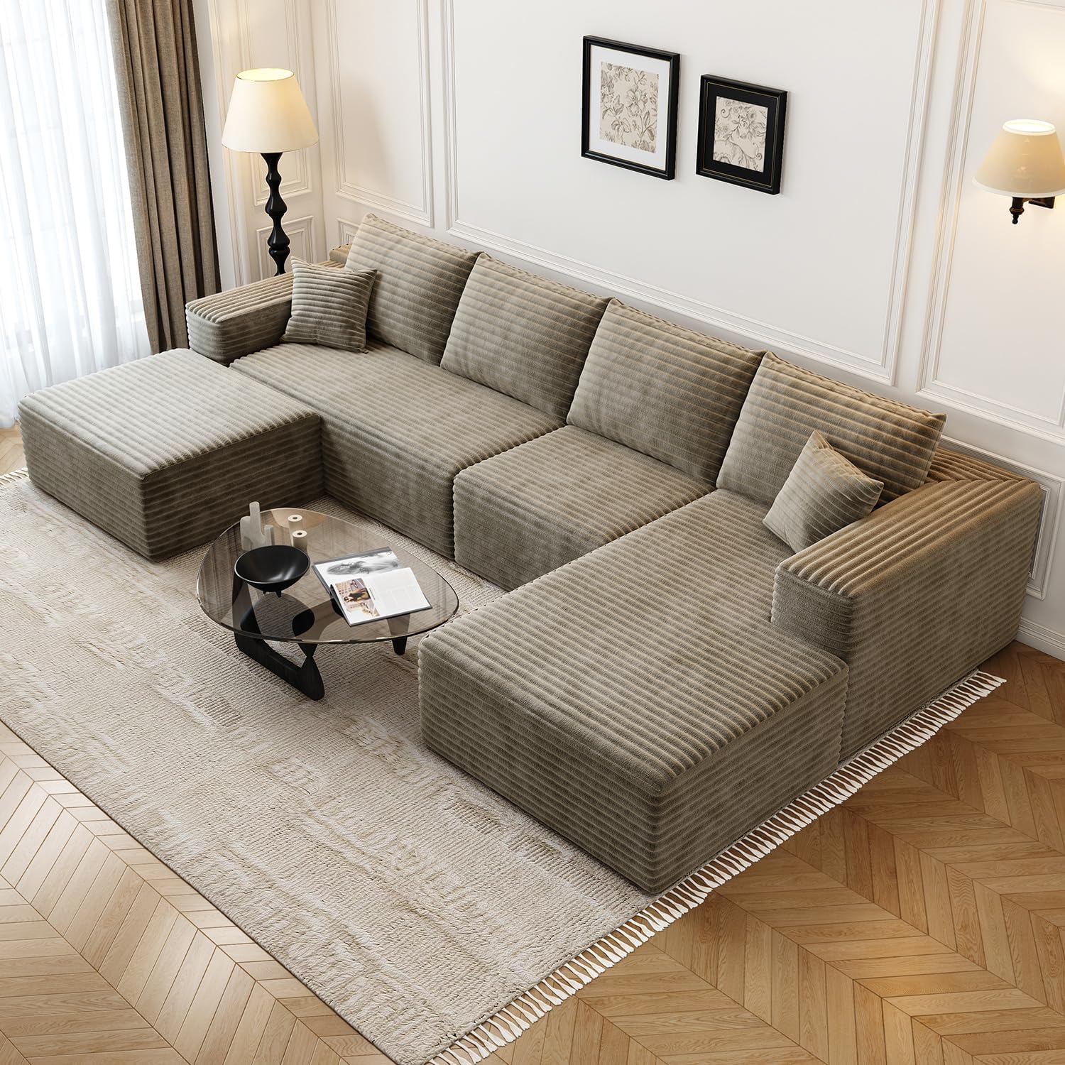 107.5 inch Cloud Modular Sectional Sofa with L-Shaped Chaise Lounge, Modern Minimalist Upholstered Sofa Deep Seating Corner Sofa wourant