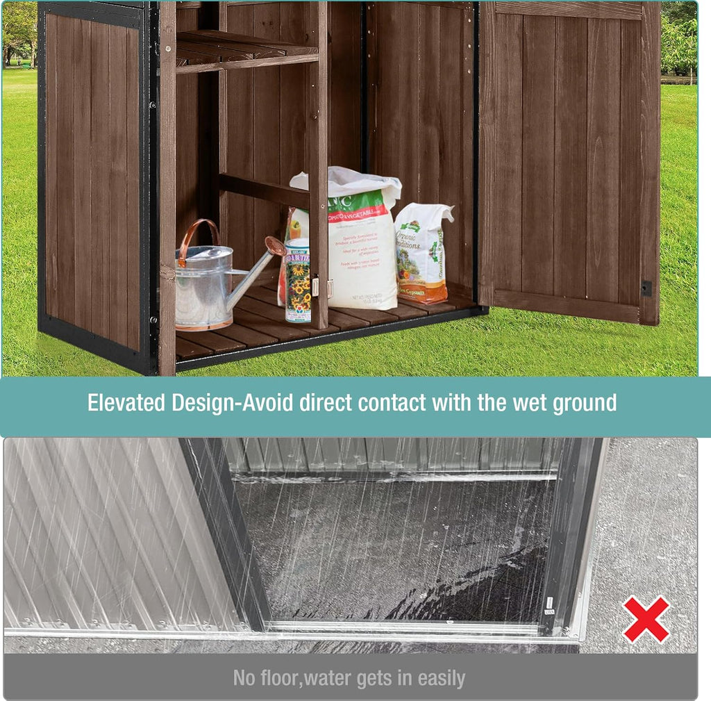Sheds Outdoor Storage Garden Shed with Metal Frame Structure and Adjustable Shelves wourant