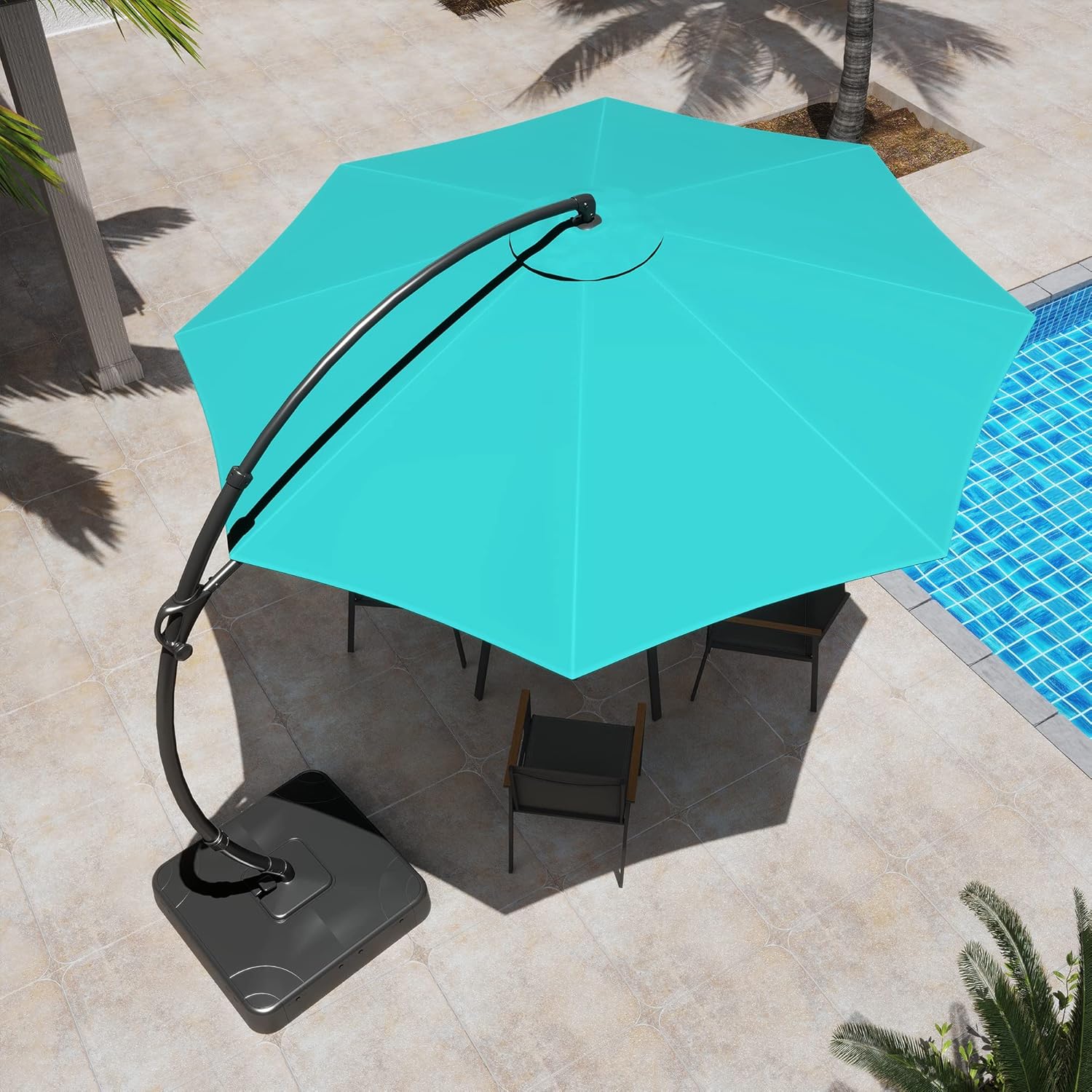 LAUSAINT HOME Outdoor Patio Umbrella with Base included, 11 FT Deluxe Curvy Cantilever Umbrella Heavy Duty Offset Hanging Umbrella with 360° Rotation for Market, Pool, Garden, Backyard, Deck (Beige) wourant