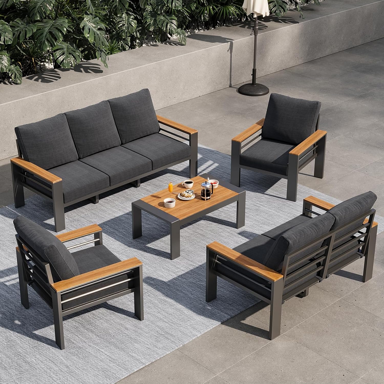 Aoxun Aluminum Outdoor Patio Furniture Set, 5 Seats Outdoor Sectional with Coffee Table, Patio Conversation Sets with Upgraded Armrests and Cushions for Backyard, Garden and Poolside woonhhop