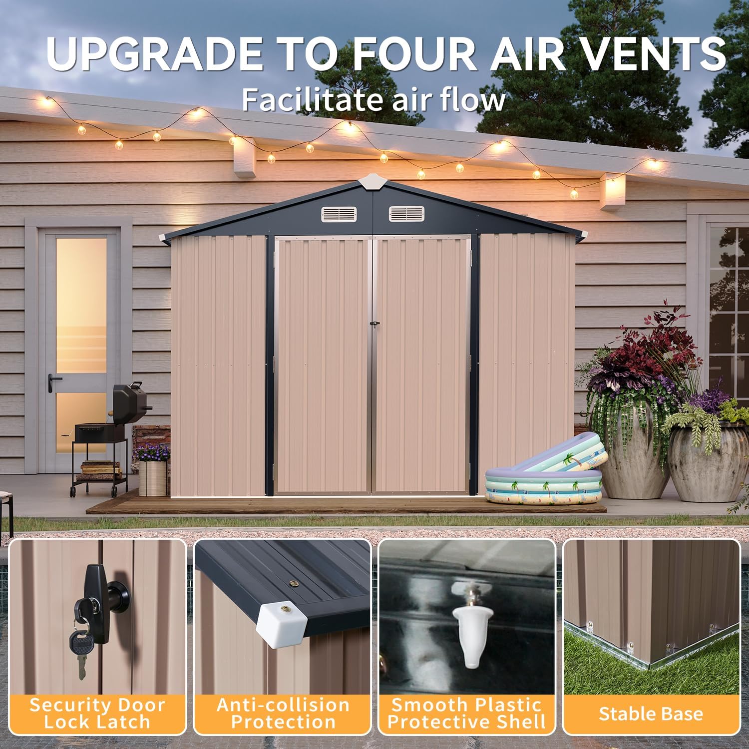 Aoxun 6.2x4 FT Shed Outdoor Storage Shed Metal Garden Shed Slooping Roof Tool Shed Bike Shed wourant