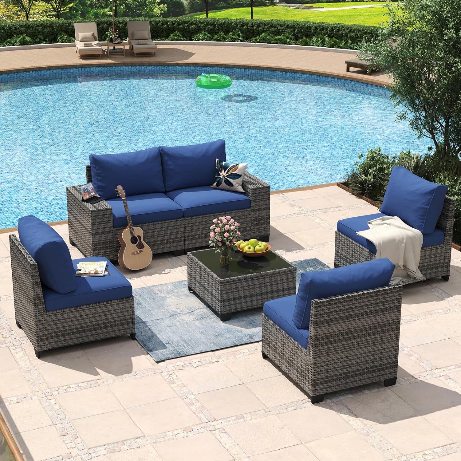 Aoxun 8 Piece Patio Furniture Set with 44?Fire Pit Table Wicker Rattan Outdoor Sectional Sofa Set with Coffee Table and Thickened Cushions, Beige (Waterproof Cover Included) woonhhop