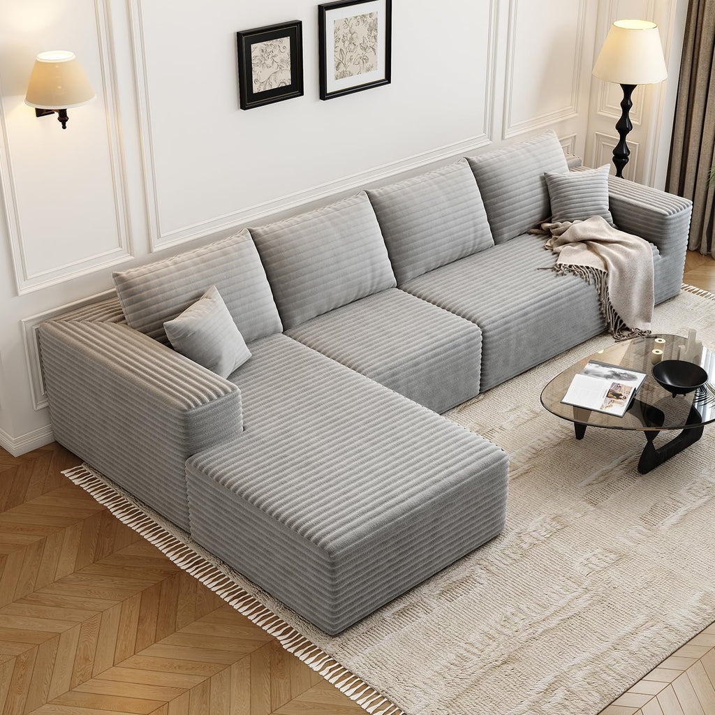 107.5 inch Cloud Modular Sectional Sofa with L-Shaped Chaise Lounge, Modern Minimalist Upholstered Sofa Deep Seating Corner Sofa wourant