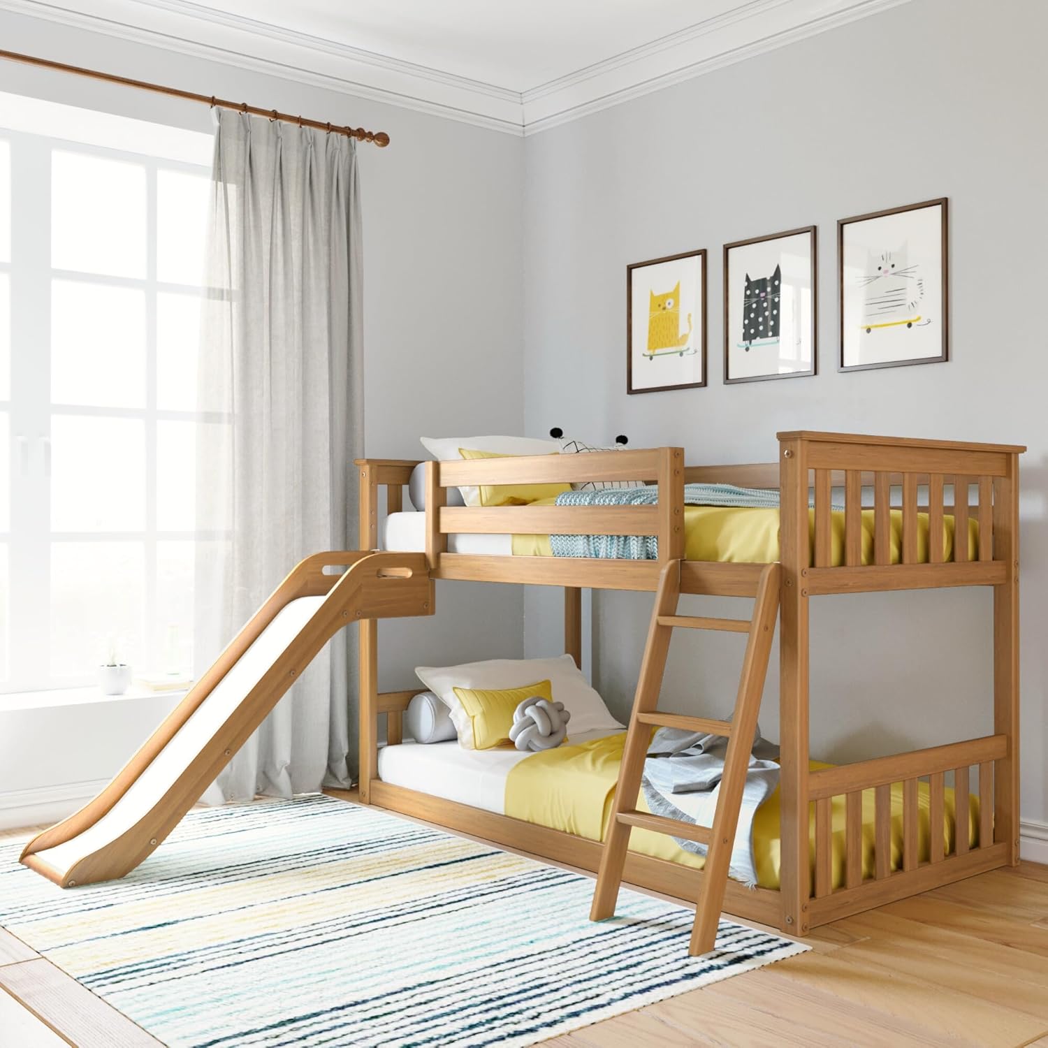 Max & Lily Fundamental Twin Low Bunk Bed Kids Solid Wood Modern Bed Frame Strong Wooden Slats wourant