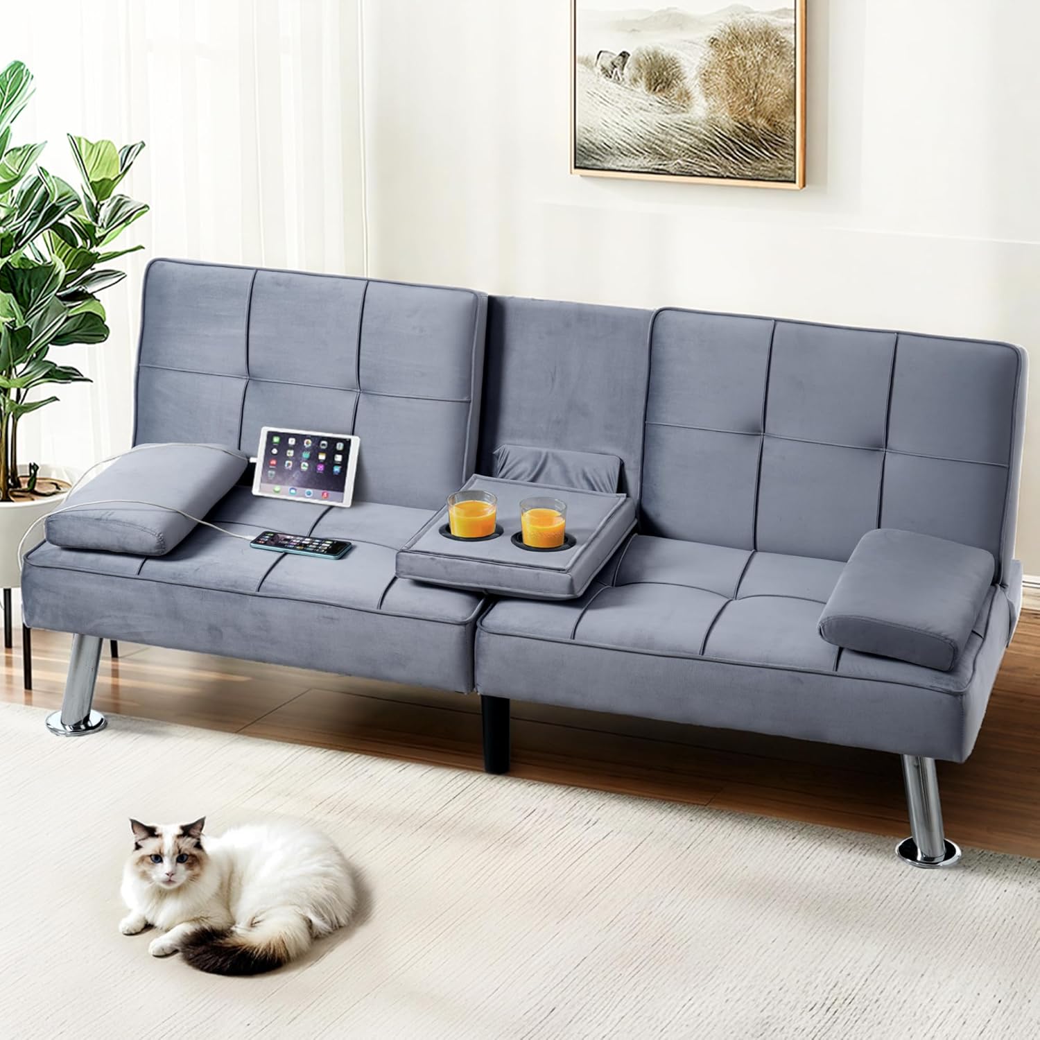 FLEXISPOT XCT3 Futon Sofa Bed with USB Charging Port Convertible Sleeper Couch wourant
