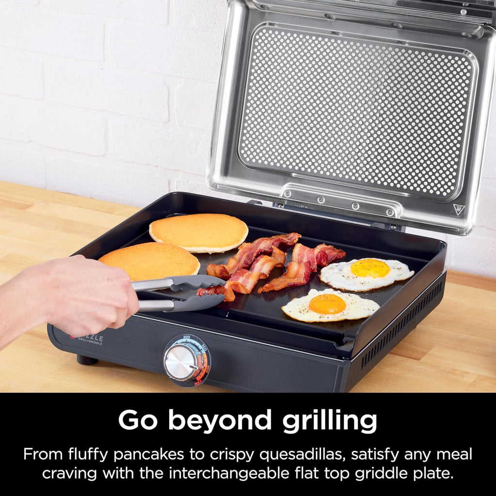 Ninja Griddle and Indoor Grill, 14’? Electric Grill, For Steak, Burgers, Salmon, Veggies, and More, Pancake Griddle, Nonstick, Dishwasher Safe, 500F, Even Cooking, Silver, GR101 woonhhop