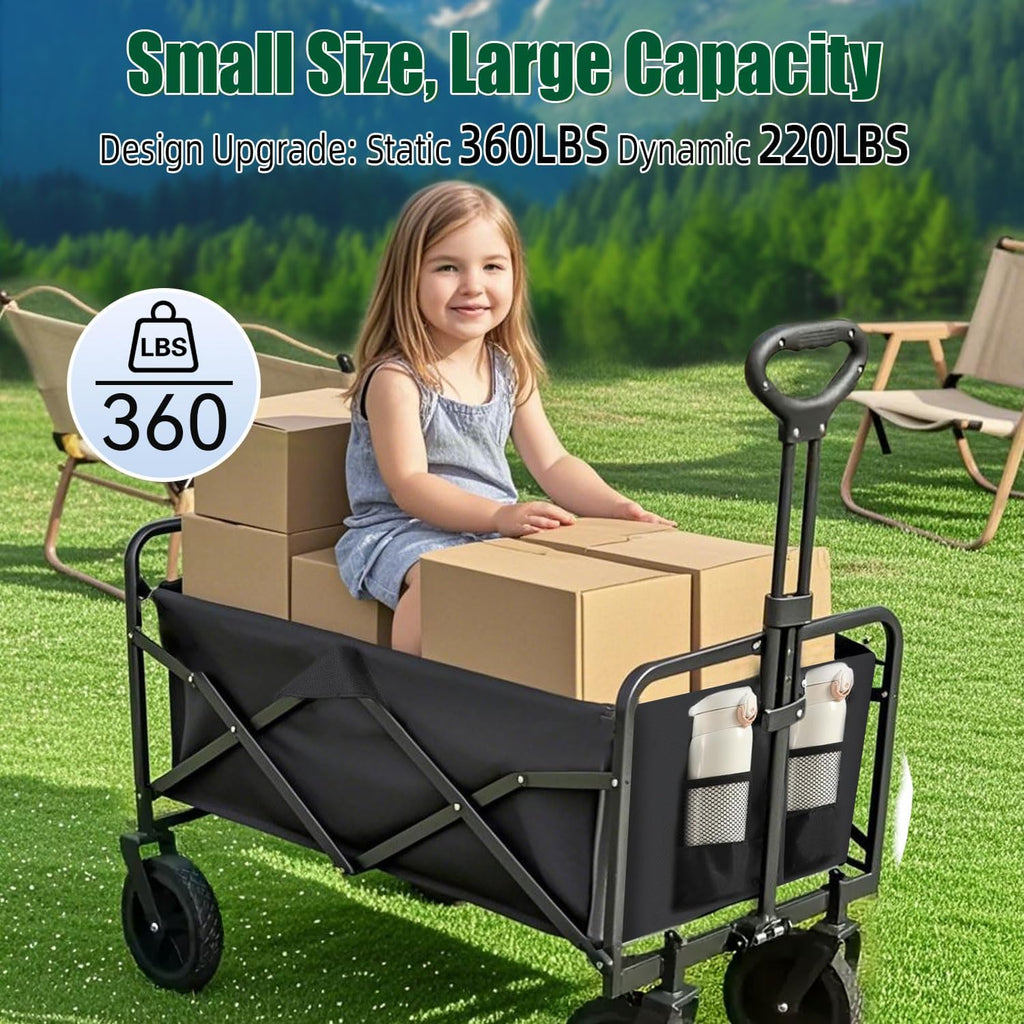 Foldable 4-wheel cart, foldable, 37 inches long, 480 lb capacity, heavy-duty beach cart, shopping cart with wheels wourant