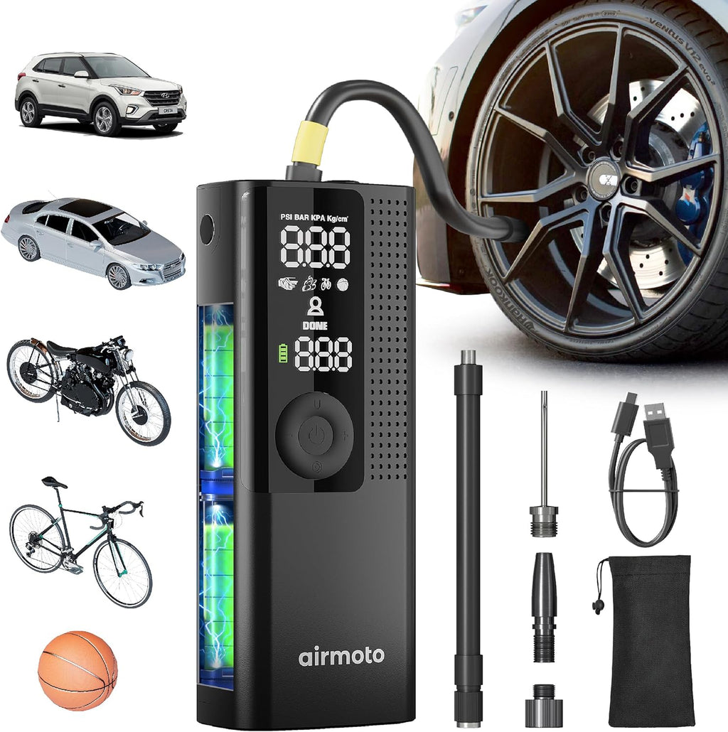 Airmoto Tire Inflator Portable Air Compressor Car Tire Air Pump with Digital Pressure Gauge, LED Light and Auto Shutoff wourant