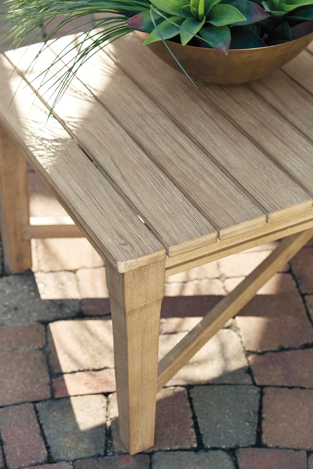 Signature Design by Ashley Clare View Coastal Outdoor Patio Eucalyptus Sofa with Cushions, Beige wourant