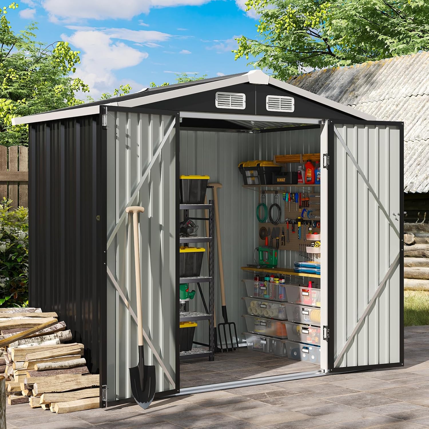 Aoxun 6.2x4ft Shed Outdoor Storage Shed with Lockable Door Metal Garden Tool Shed wourant
