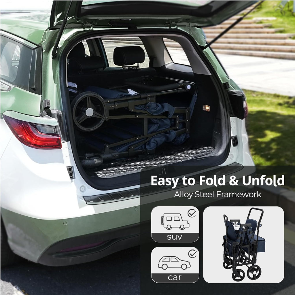 Stroller Wagon for Kids, Wagon Stroller Toddlers 2 Seaters, All-Terrain Baby Wagon Outdoor with Canopy, Parent Organizer, Adjustable Handle & Pull Bar for Infants and Toddlers, Gray wourant