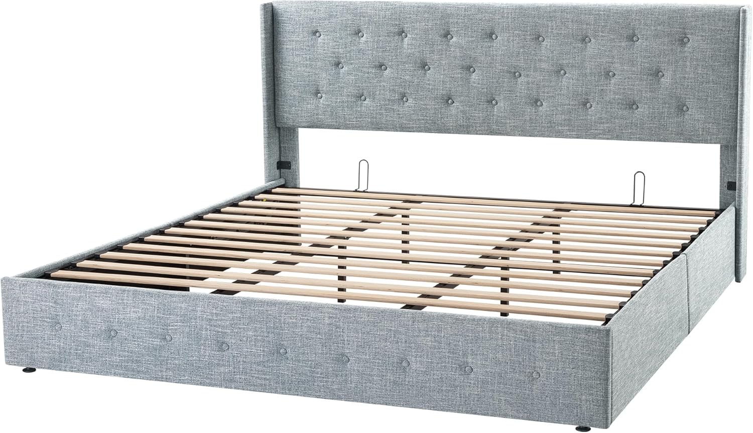Allewie Queen Size Lift Up Storage Bed Modern Wingback Headboard Hydraulic Support wourant
