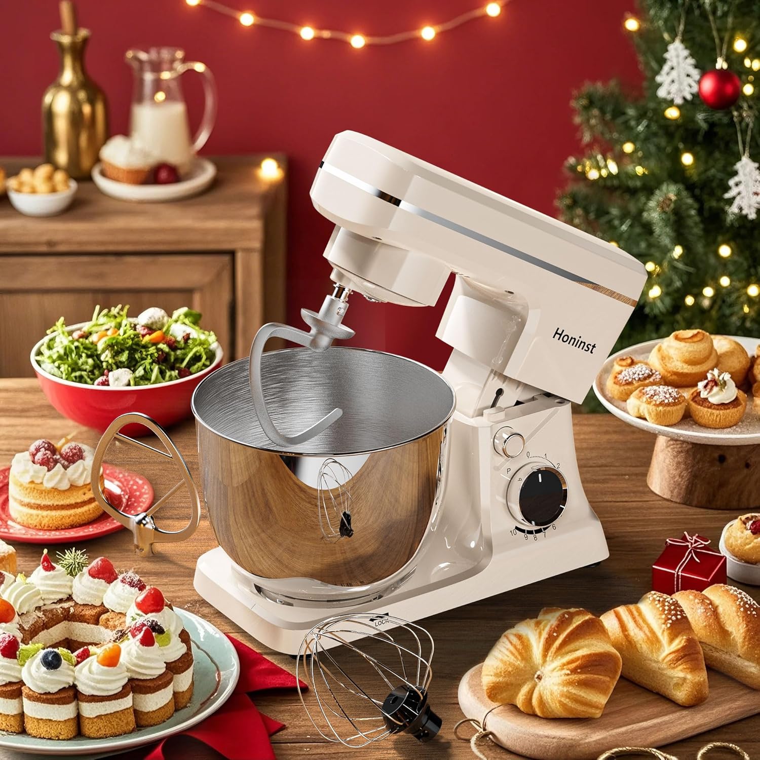 10-Speed Stand Mixer with 8-in-1 Splash Guard, Tilt Head, 6-Quart Stainless Steel Bowl + Dishwasher-Safe Dough Hook/Whisk/Blender/Scraper wourant