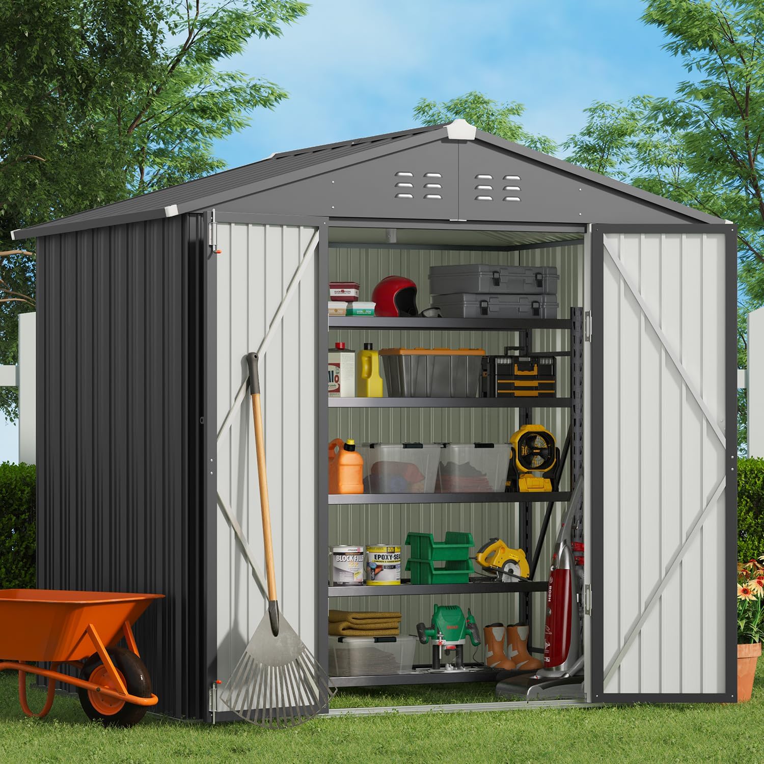 Gizoon Outdoor Storage Shed 6 x 4 Feet, Galvanized Metal Garden Shed wourant