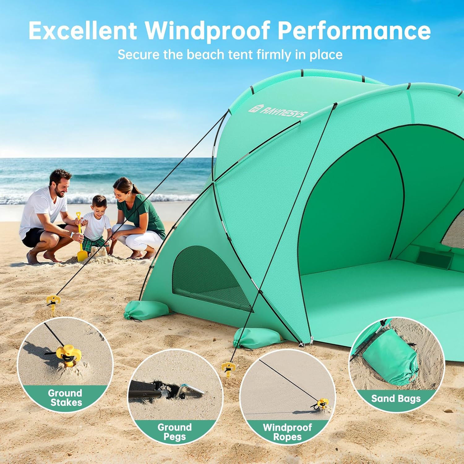 Beach Tent Sun Shelter, Beach Shade Tent with UPF50+ UV Protection, Beach Sun Shelter, Beach Shade with 2 Zippered Doors, Portable Beach Tent for Beach Camping Fishing wourant