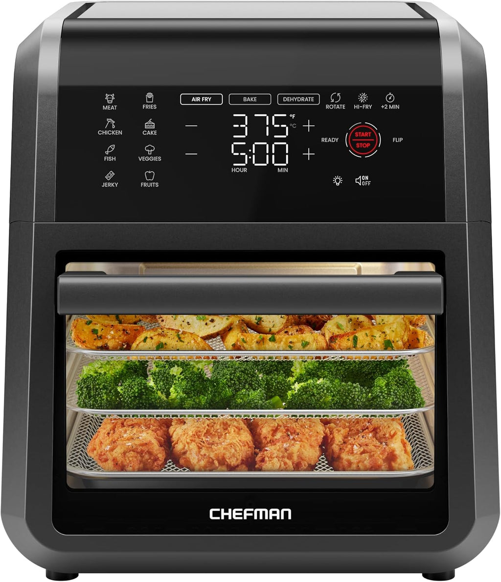 Chefman Compact 6.3-Quart Digital Air Fryer with Rotisserie, Dehydrator, and Convection Oven, 8 Touchscreen Presets wourant