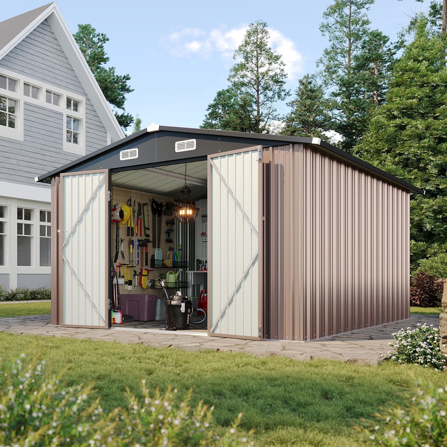 Aoxun 6.2x4 FT Shed Outdoor Storage Shed Metal Garden Shed Slooping Roof Tool Shed Bike Shed wourant